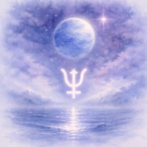 Neptune ending retrograde painted in soft celestial watercolor night tones.
