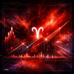 Aries zodiac glyph in a cosmic interface visual style