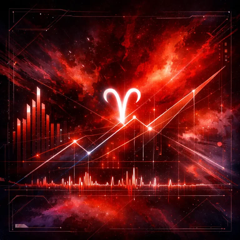 Aries zodiac glyph in a cosmic interface visual style