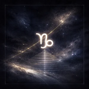 Capricorn zodiac glyph in a cosmic interface visual style