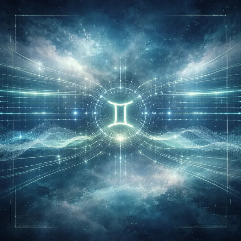 Gemini zodiac glyph in a cosmic interface visual style