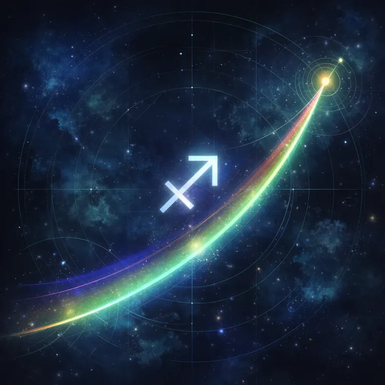 Sagittarius zodiac glyph in a cosmic interface visual style
