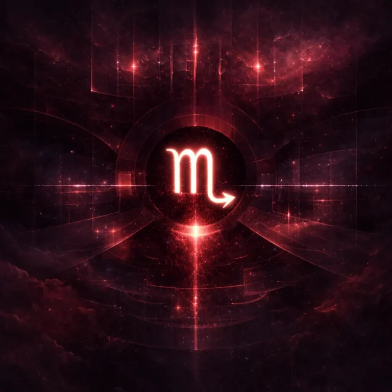 Scorpio zodiac glyph in a cosmic interface visual style