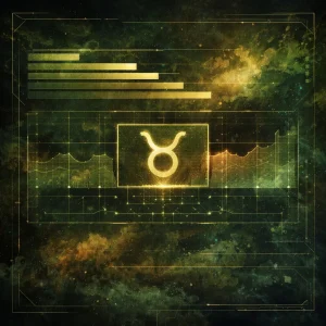 Taurus zodiac glyph in a cosmic interface visual style