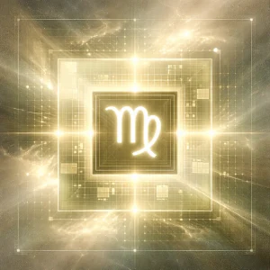 Virgo zodiac glyph in a cosmic interface visual style