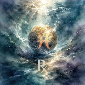 Mercury SR in Pisces. Planet Mercury submerged under soft cosmic water.