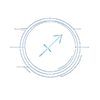 Sagittarius zodiac glyph in glowing blue at the center of a futuristic circular symbol design with clean geometric lines on a transparent background.